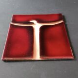 Vintage red and gold enamel wall cross on copper, Atelier Chehab