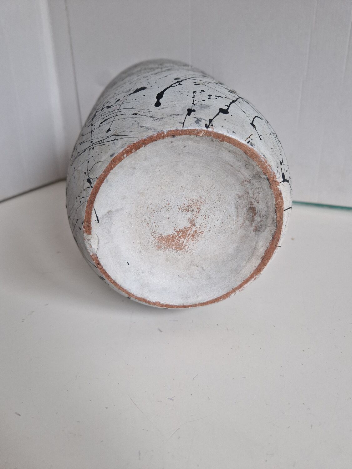 Painted Terracotta Vase with Graphic Pattern