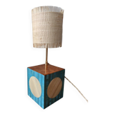 Lamp in straw marquetry and ash burl
