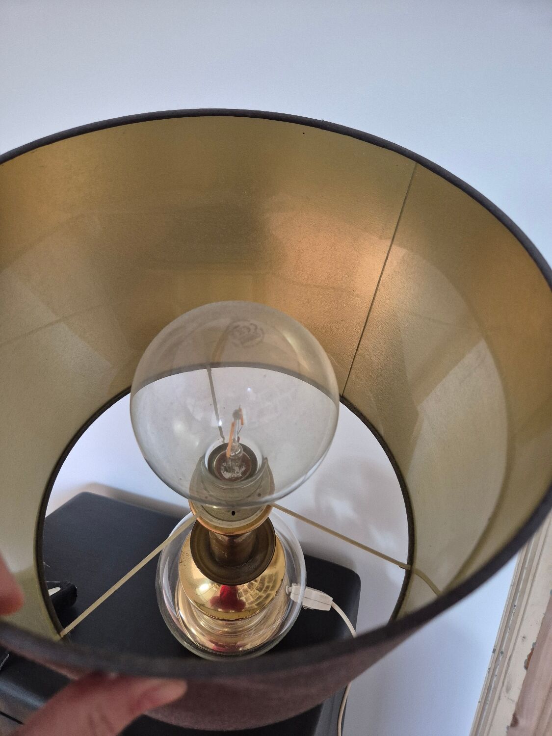Vintage Art Deco lamp, brass and glass,