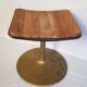 Old vintage rotary stool in gilded metal and seat in teak