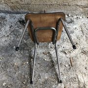 Old chair kitchen formica brown wood + feet compass metal chrome vintage