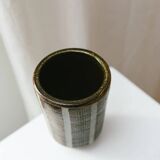 Brown Beige Ceramic Vase - Mid-Century Studio Vase, 1960s, Crosshatch Texture