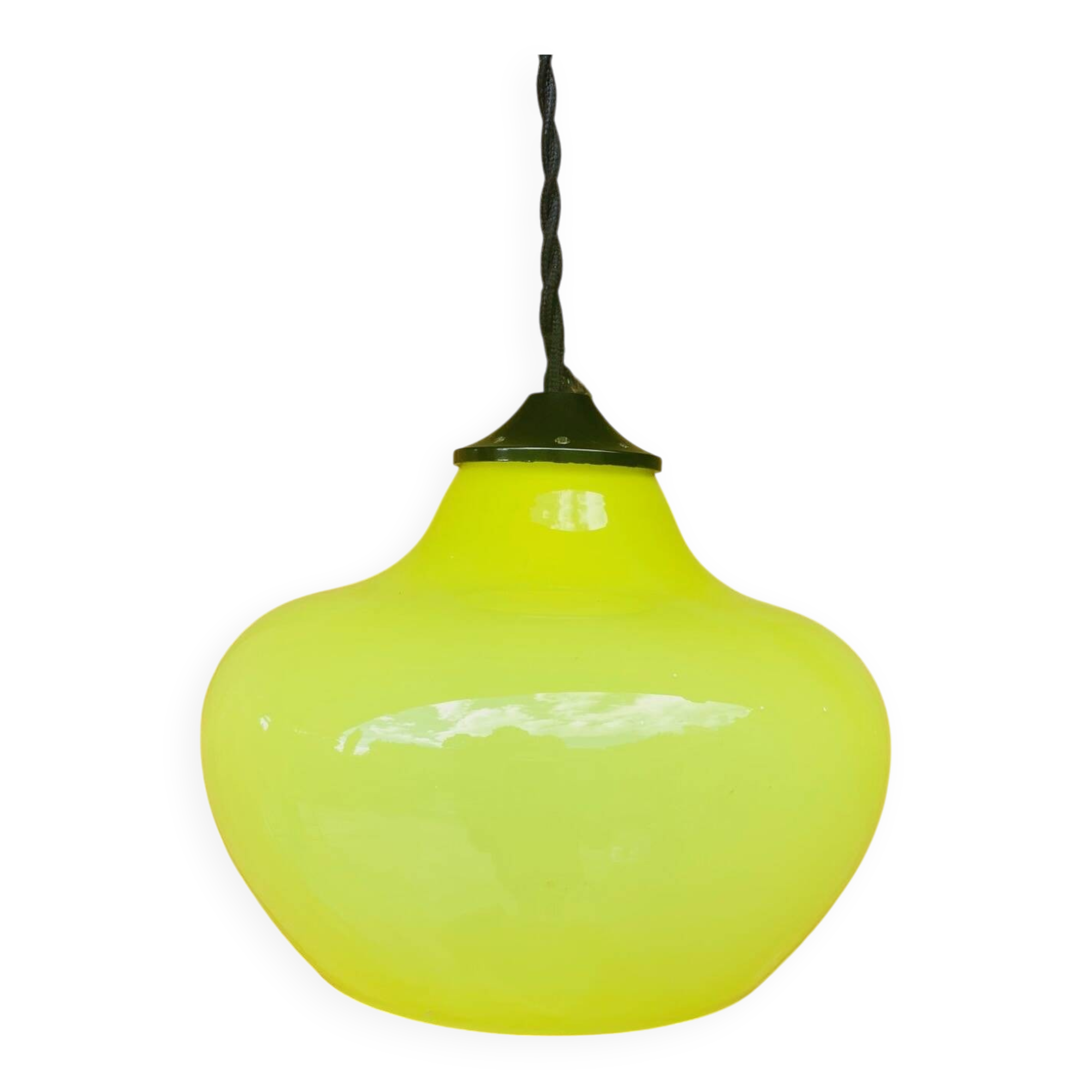 Suspension en opaline jaune vintage 70