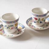 Set of 2 porcelain coffee cups with floral decoration "Bergère de France"