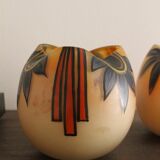 Pair of Legras Art Deco ball vases with orange tree decoration