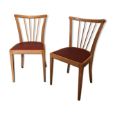 Pair of vintage bistro chairs 1960's blond wood and skaï