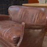 Small Vintage Bench Sofa Studded Leather Sofa 1970s