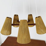 Teakwood and raffia bast chandelier by Temde