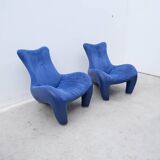 Pair of "balou" armchairs by jane worthington for leolux in leather, 1980
