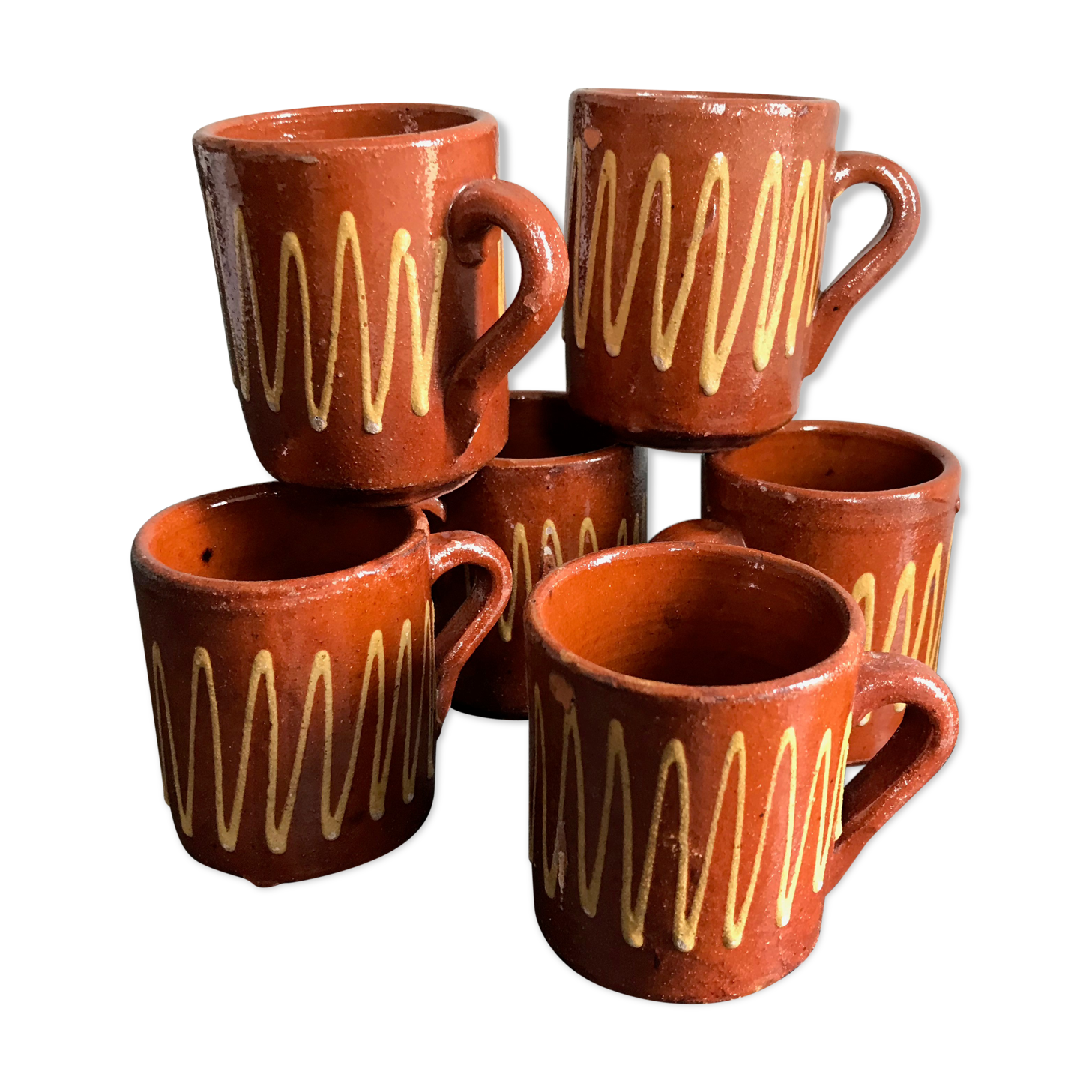 Lot de 6 mugs en terre cuite vernissée