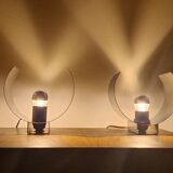 Pair of sculptural lamps in brushed metal – Design by Philippe Rogier