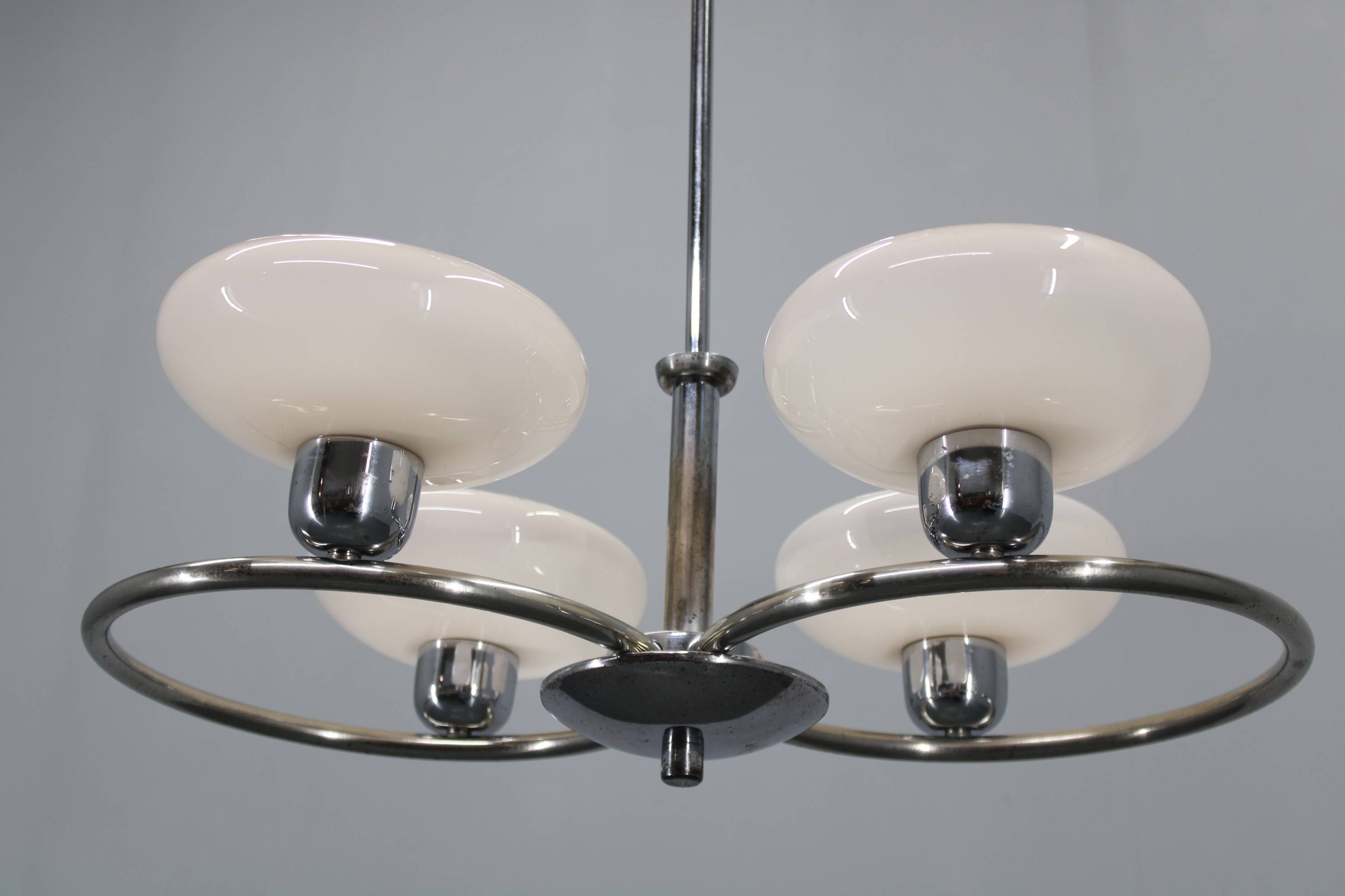 1950s Chrome and Glass Chandelier by Drukov, Czechoslovakia