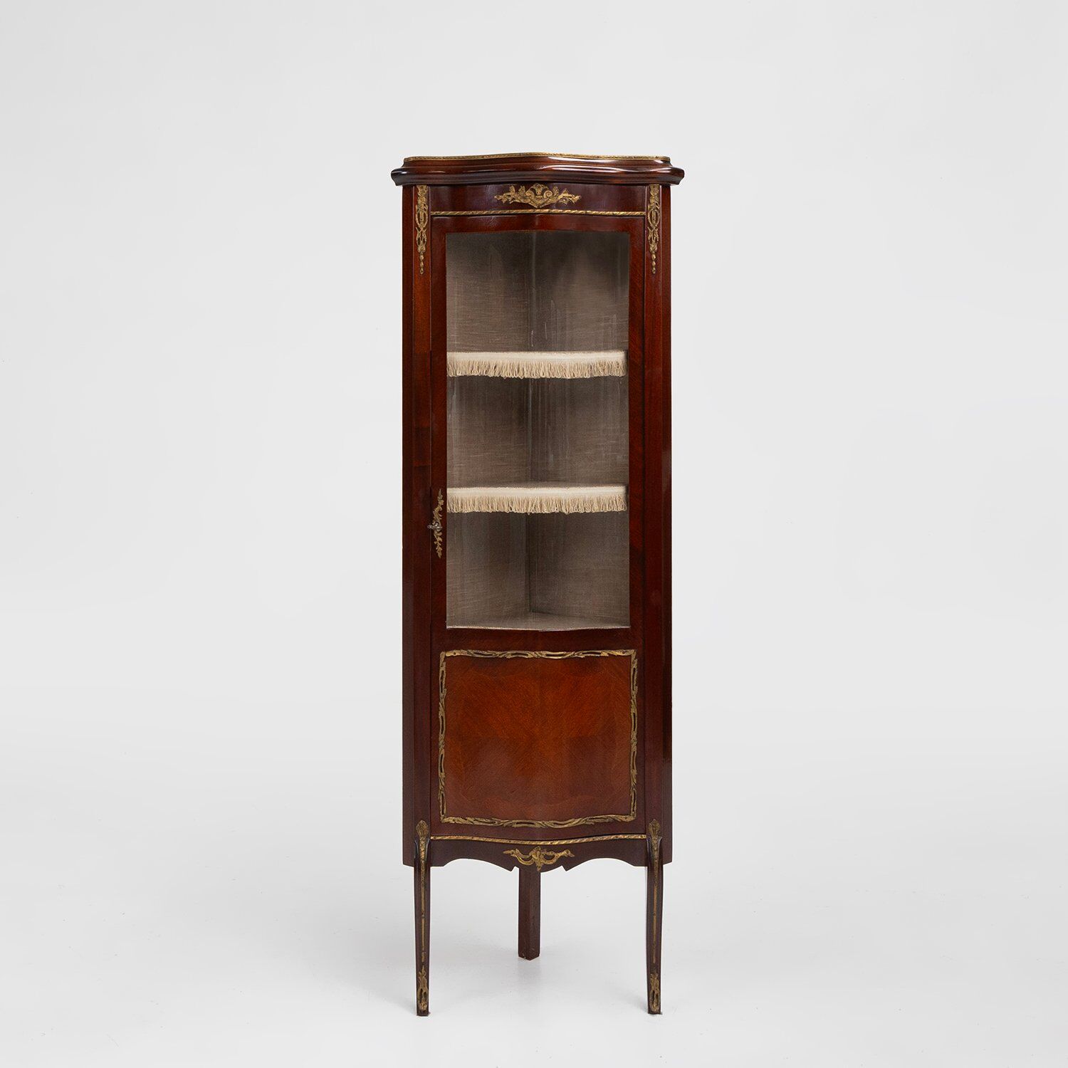 Vintage French Louis XV Style Corner Display Cabinet with Arched Glass, 195