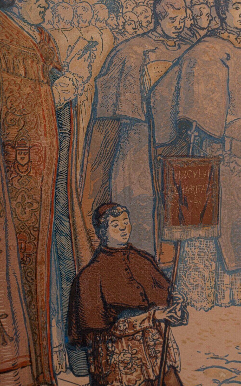 Engraving Auguste Lepère enhanced religious procession Nantes cathedral