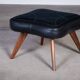 Mid-Century Teak Stool with Black Leather Seat, Denmark, 1960s