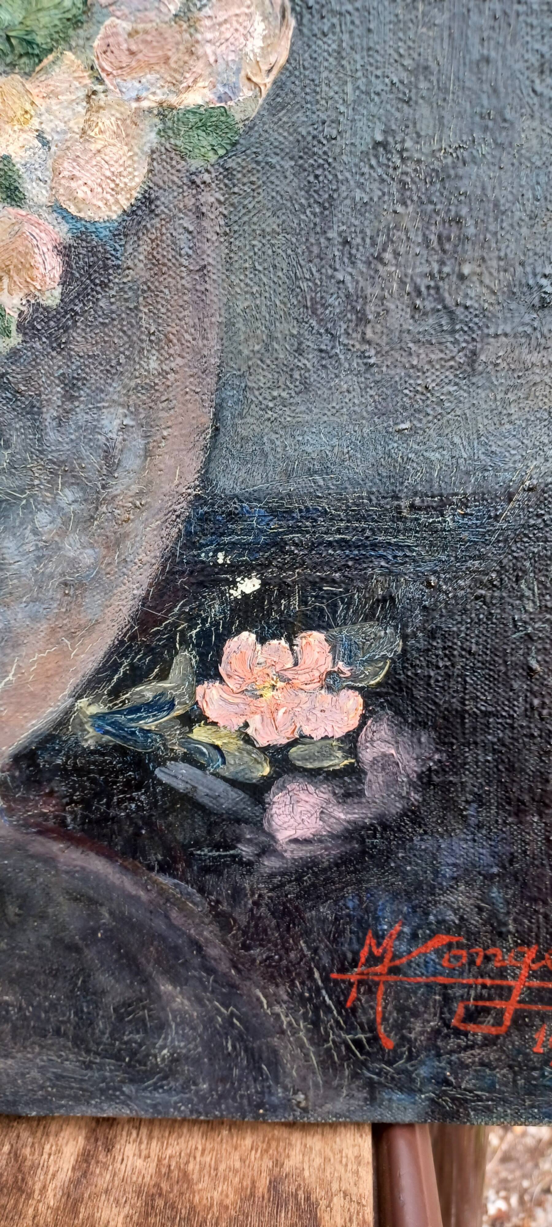 Table of flowers hst signed monge and dated 1929