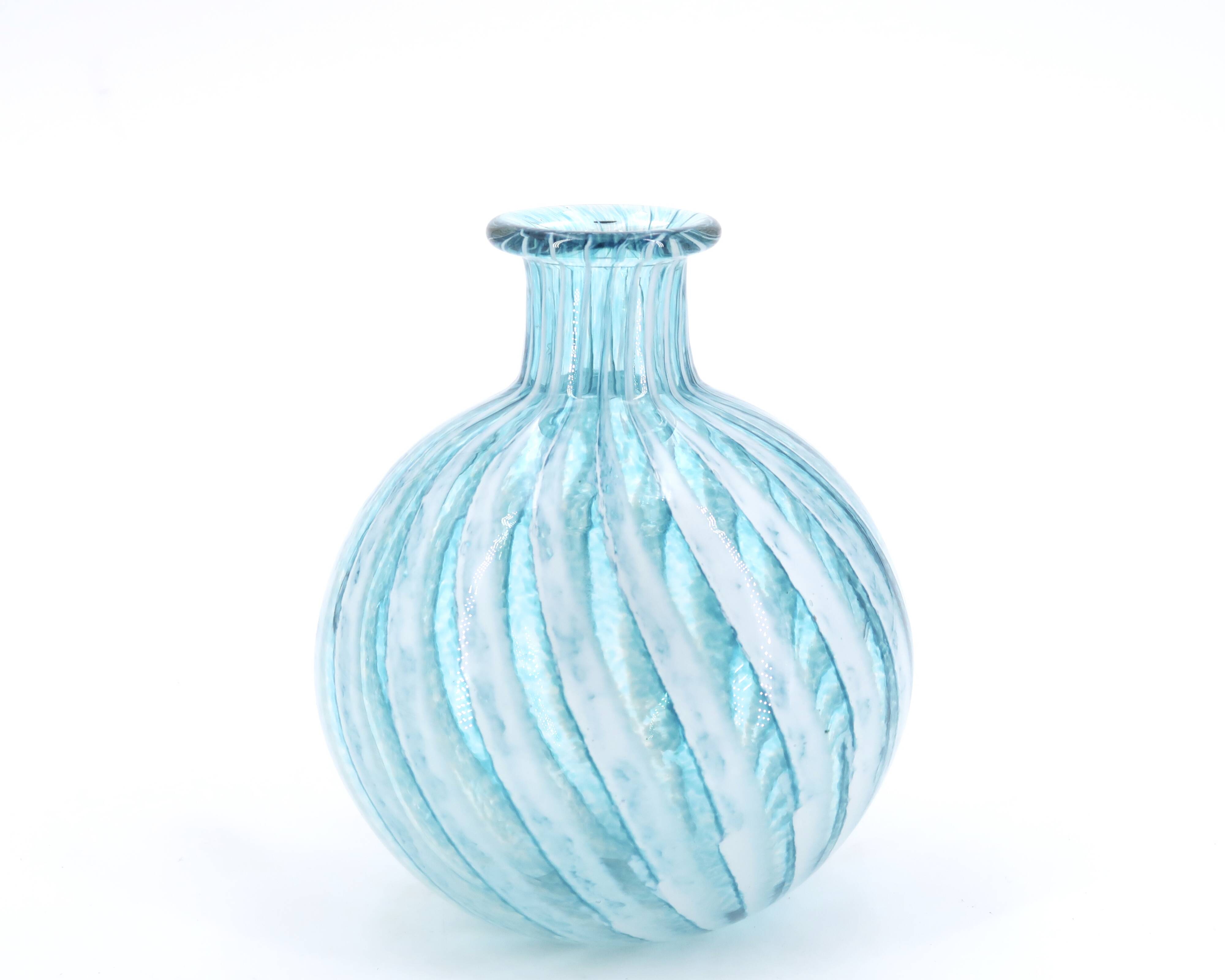 Phoenician Malta light blue glass striped vase, 90s