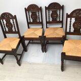 Set of 6 vintage straw and turned wood chairs