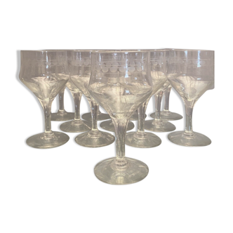 Set of 12 cut glass goblets from the mid-20th century.