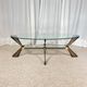 Vintage Italian coffee table in glass, chrome and brass metal, Hollywood Regency style, 1970s.