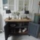 Small low Parisian sideboard re-enchanted in slate gray, medium oak waxed top.