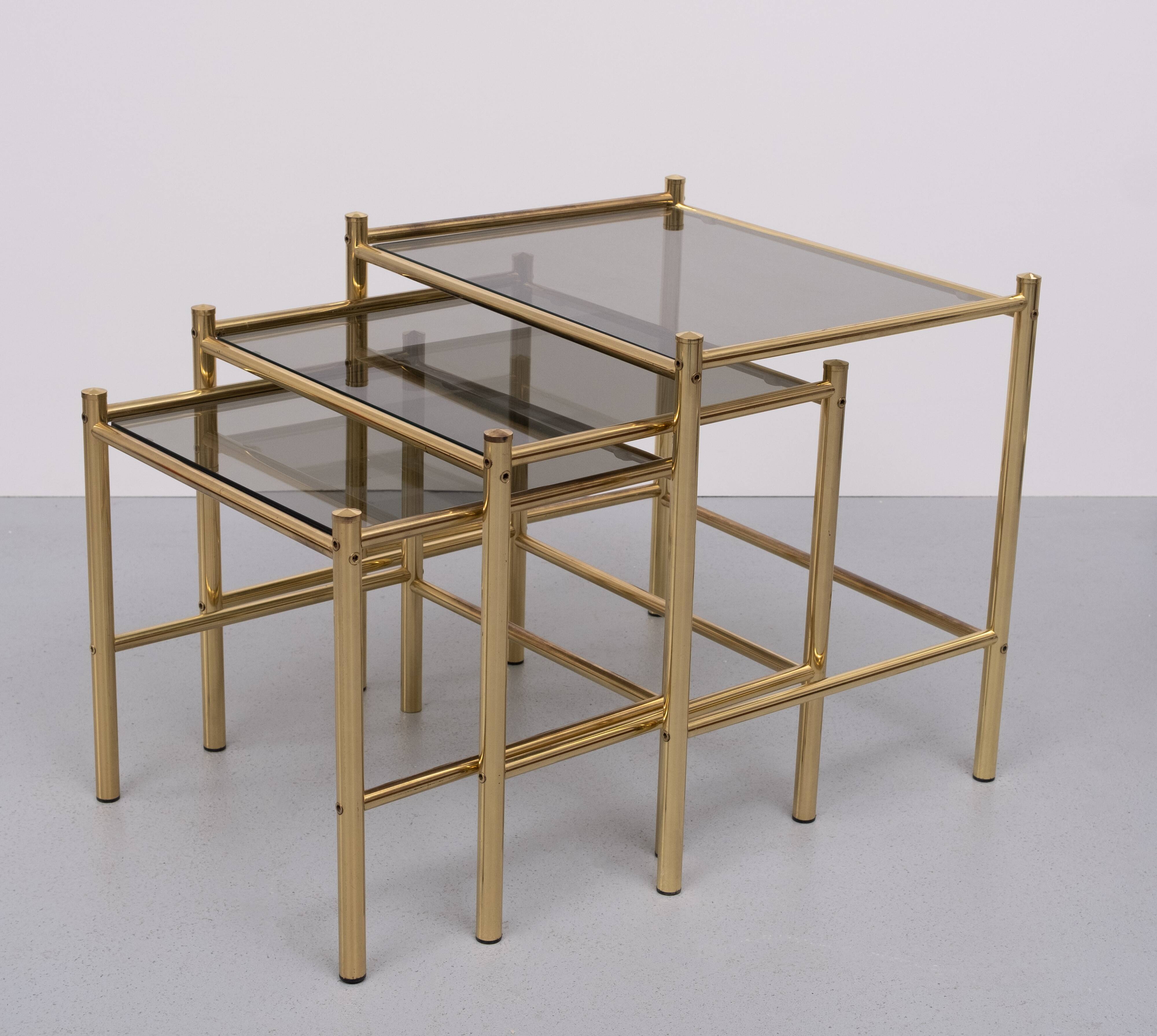 Brass nesting tables Hollywood Regency 1970s France