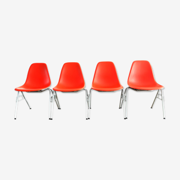 4 chaises DSS Charles Eames pour Vitra Poppy Red