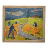 Svan Grandin (1906- 1982) Large Vintage Oil on Canvas Landscape, signed
