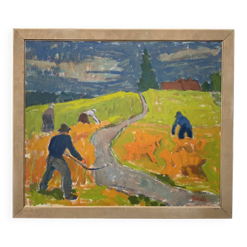 Svan Grandin (1906- 1982) Large Vintage Oil on Canvas Landscape, signed