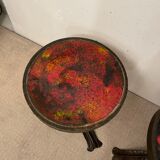 Pair of brutalist side tables, steel and ceramic, 1970