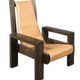 Brutalist Design Armchair Wood and Leather Vintage 1970s