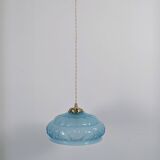 Art Deco pendant light in blue glass and brass