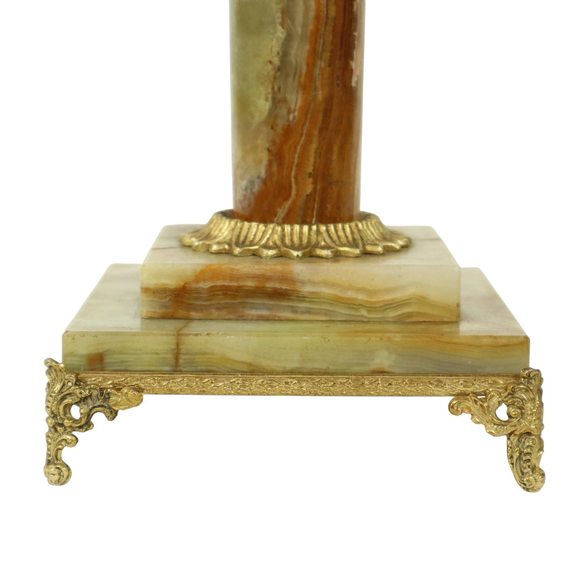 Classic Onyx and Brass Column Table Lamp 20th Century