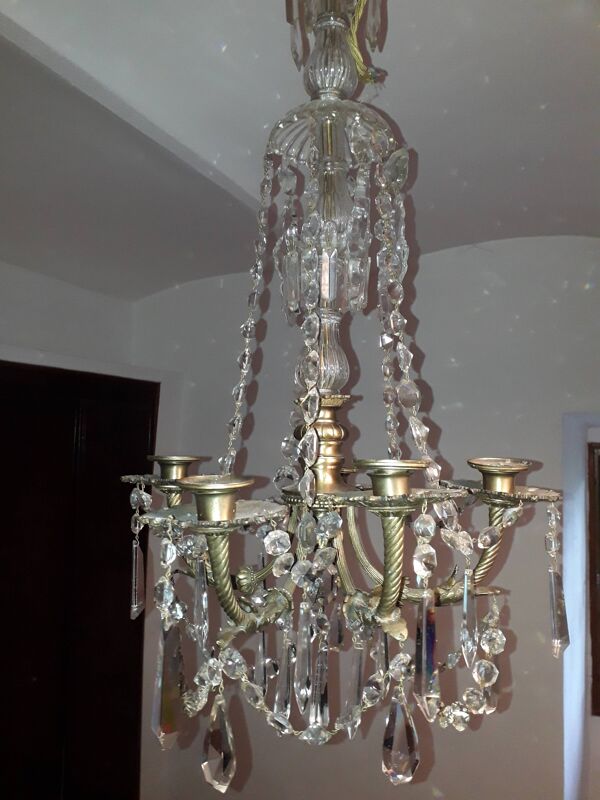Antique brass and cut crystal chandelier - Empire style - 5 arms - for box