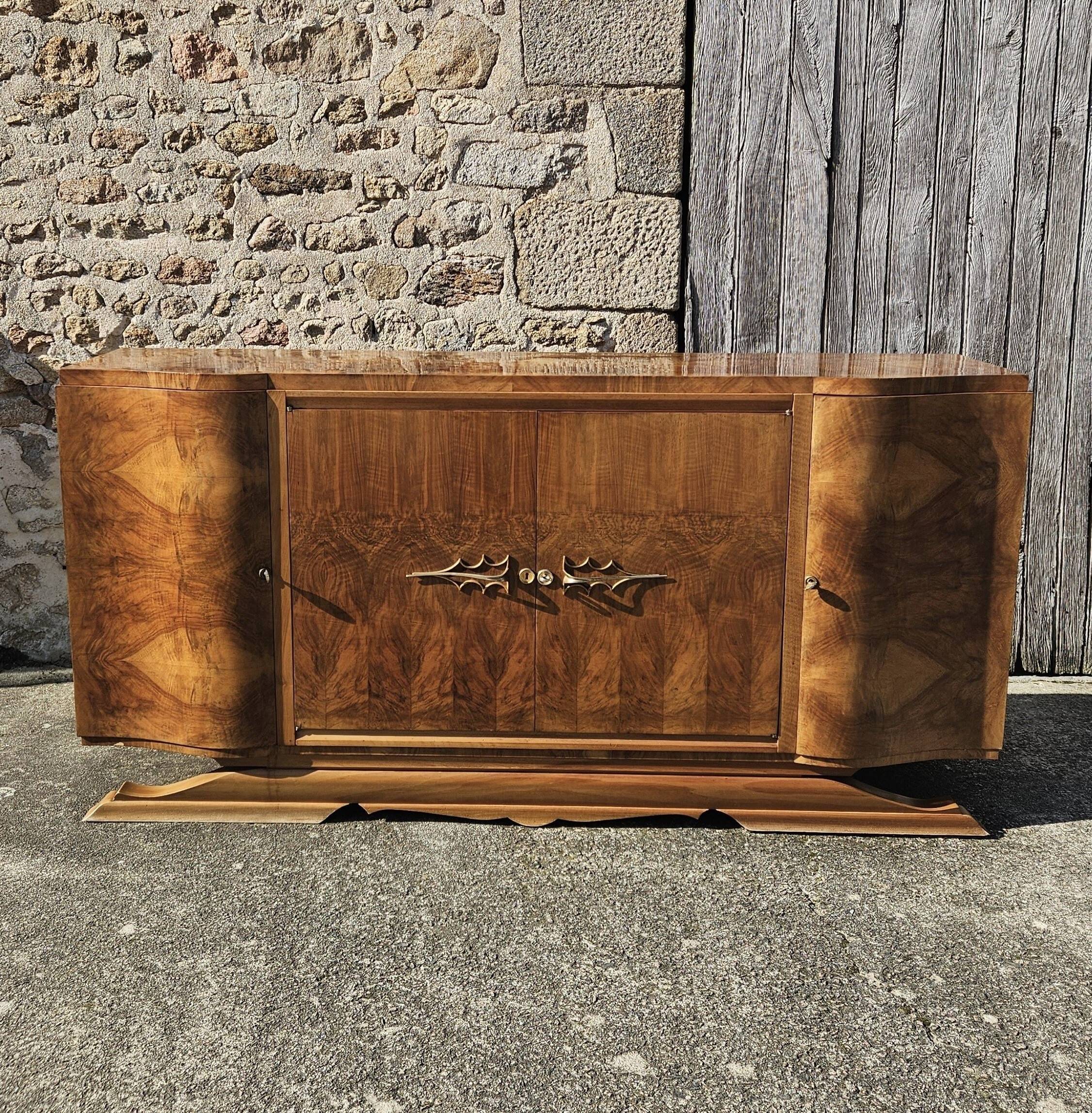 French ART DECO Sideboard- High Gloss Burl Elmwood Buffet-30s