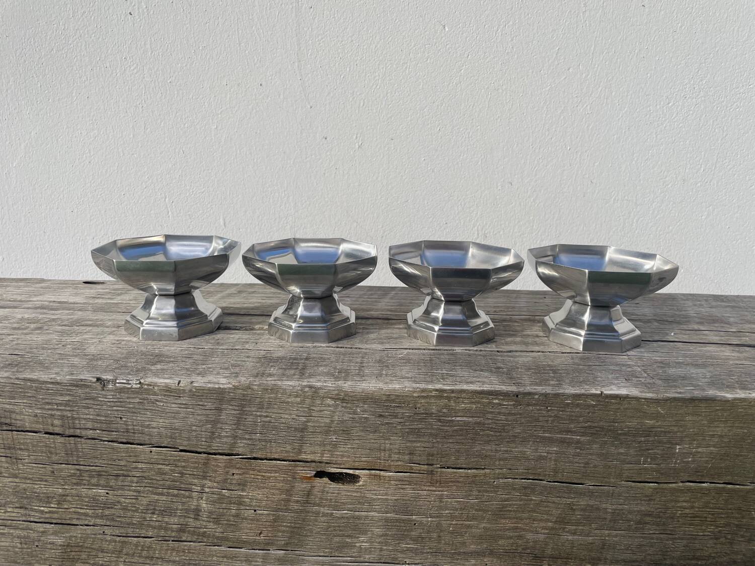 4 stainless steel cups 1970 signed Couzon