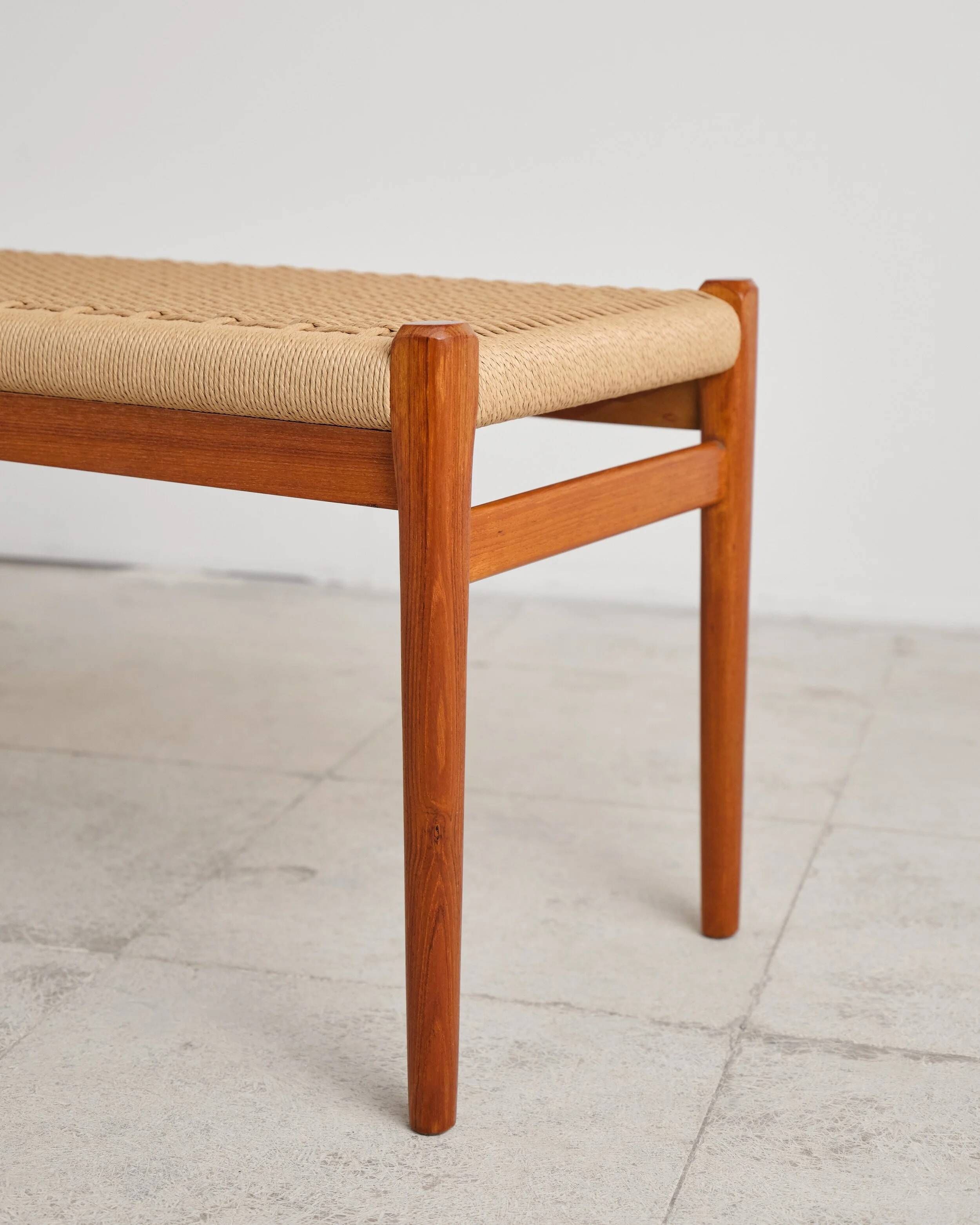 Large teak and rope bench by Niels O. Møller, Denmark, 1960s.