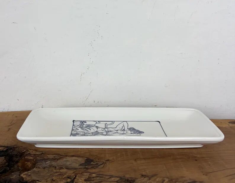 Vintage Mid-Century Ring Dish, Porcelain Tray featuring Alphonse Mucha’s "Amethyst"
