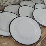 Lot 2 of 12 Limoges porcelain plates bordered midnight blue and gold