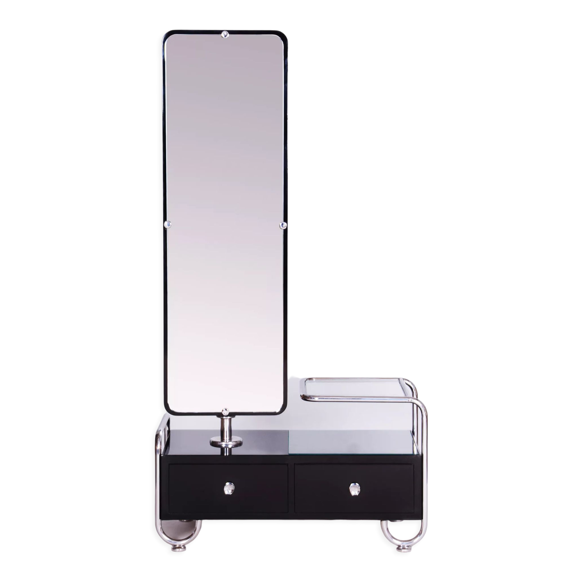 Restored black art deco dressing mirror 1930s, made by vichr a spol