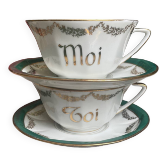 Duo cups and saucers in Limoges porcelain