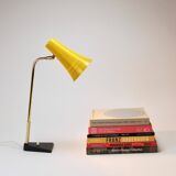 Yellow desk, table or accent lamp by J.T. Kalmar, brass and iron, Vienna, Austria, 1950s.