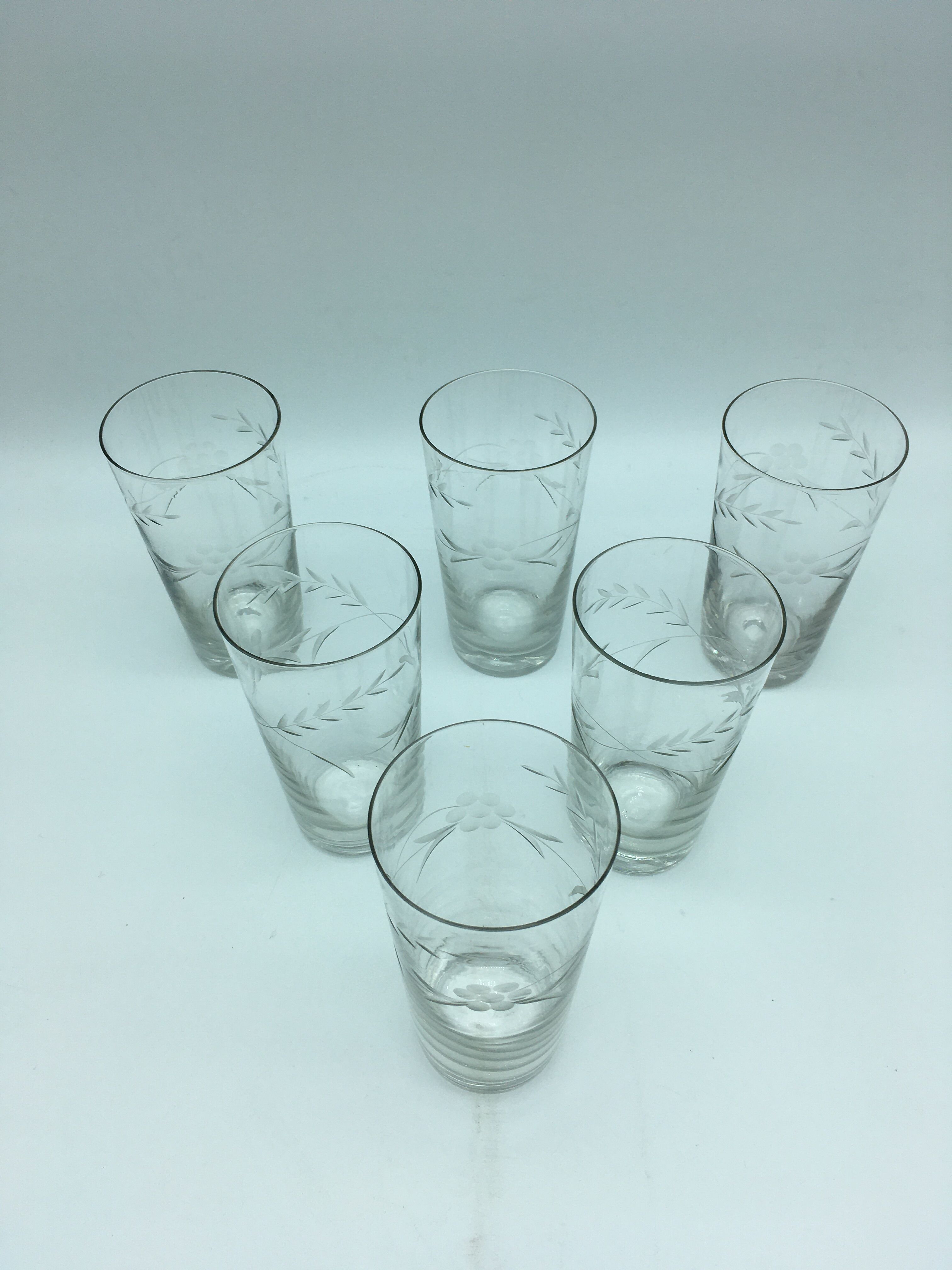 6 glasses to orangeade engraved decoration bunch of grapes.