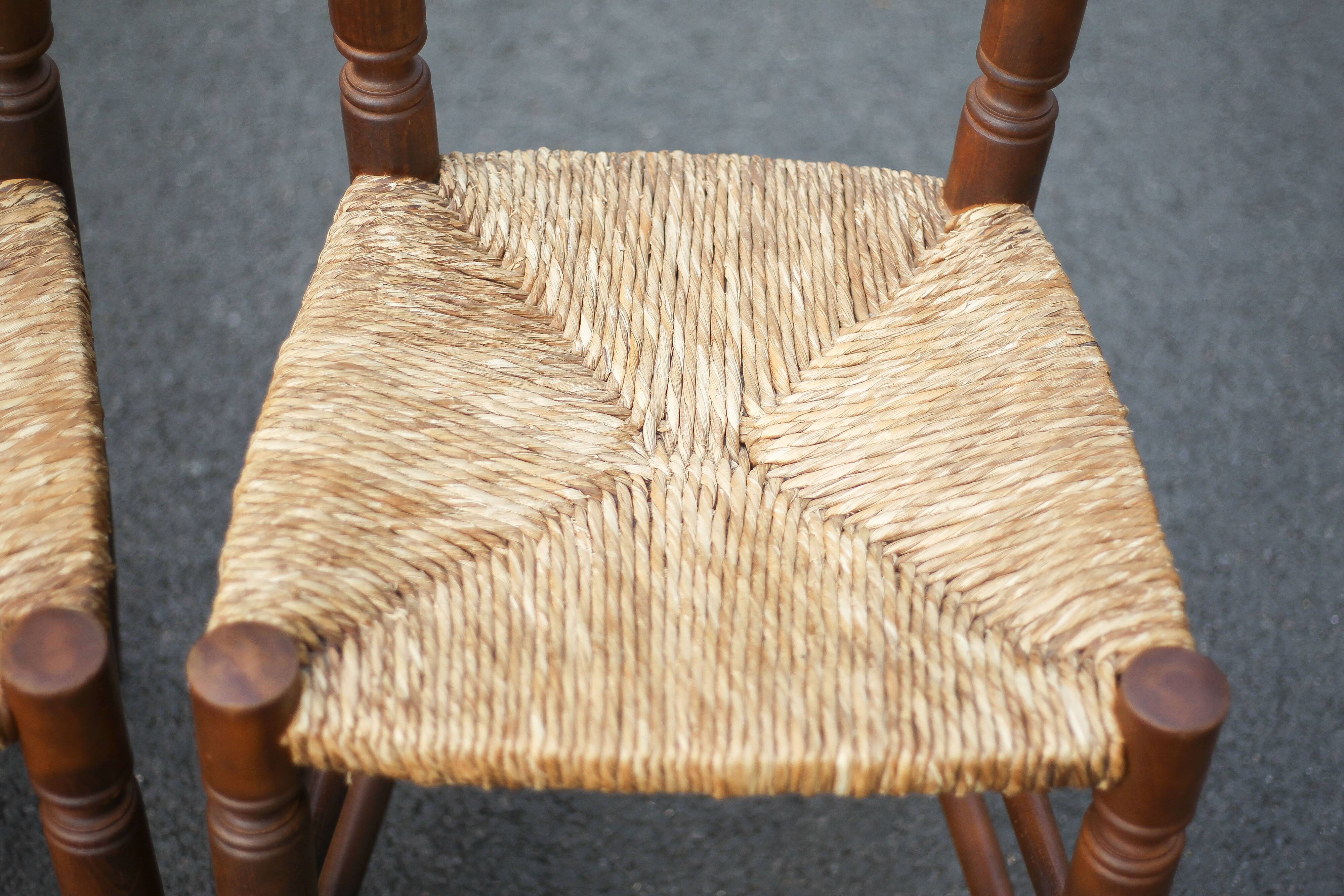 Set of 5 vintage wooden and straw chairs, straw chair, countryside