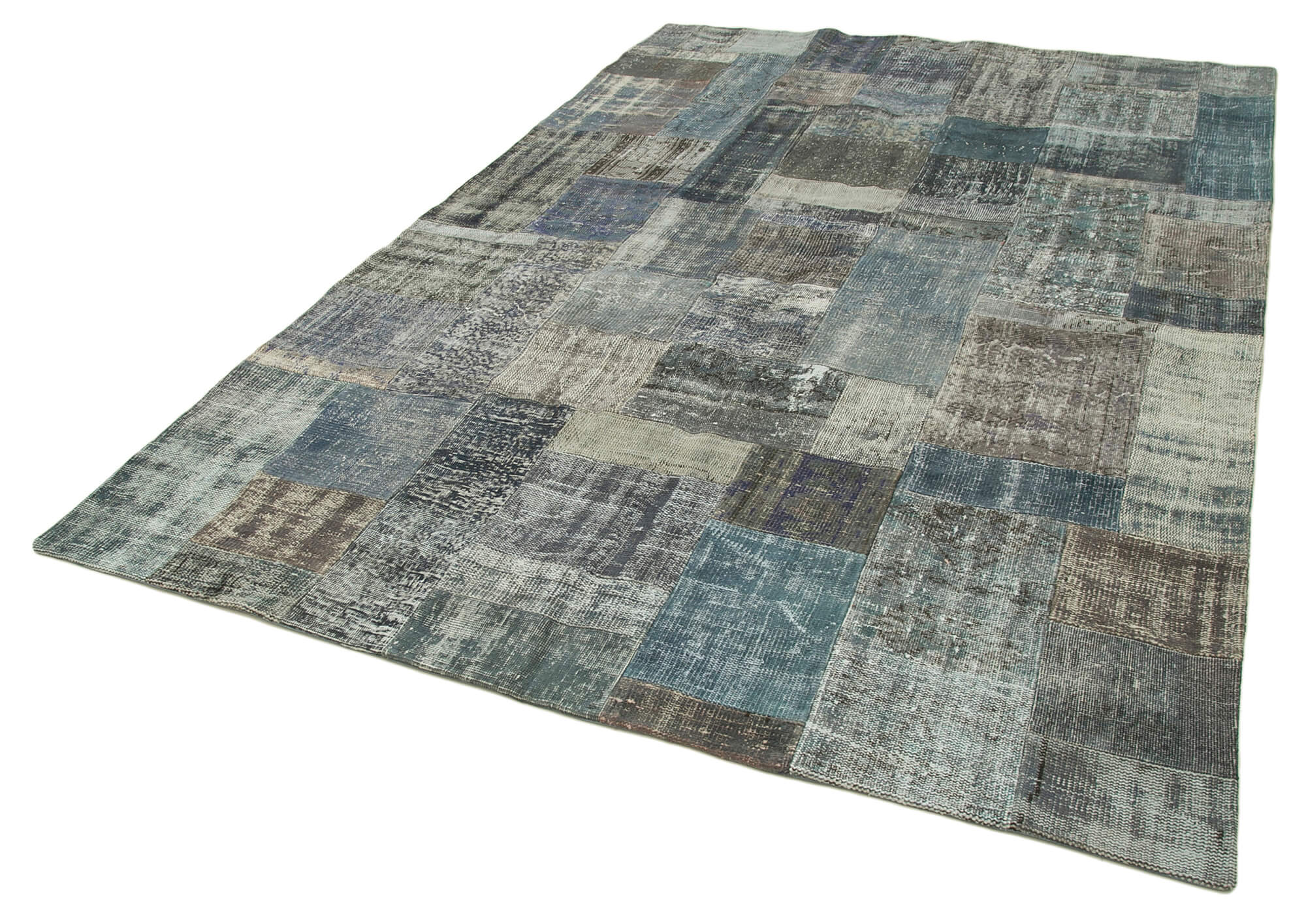 Handwoven Oriental Overdyed 201 cm x 300 cm Grey Patchwork Carpet