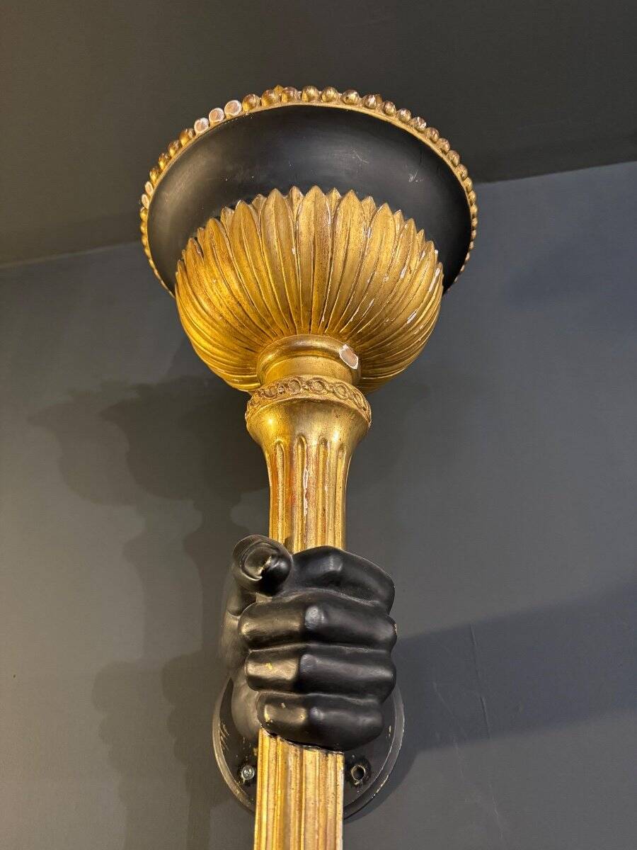 Pair of 19th Century Torchieres / Wall Lights in Gilded Wood and Bronze