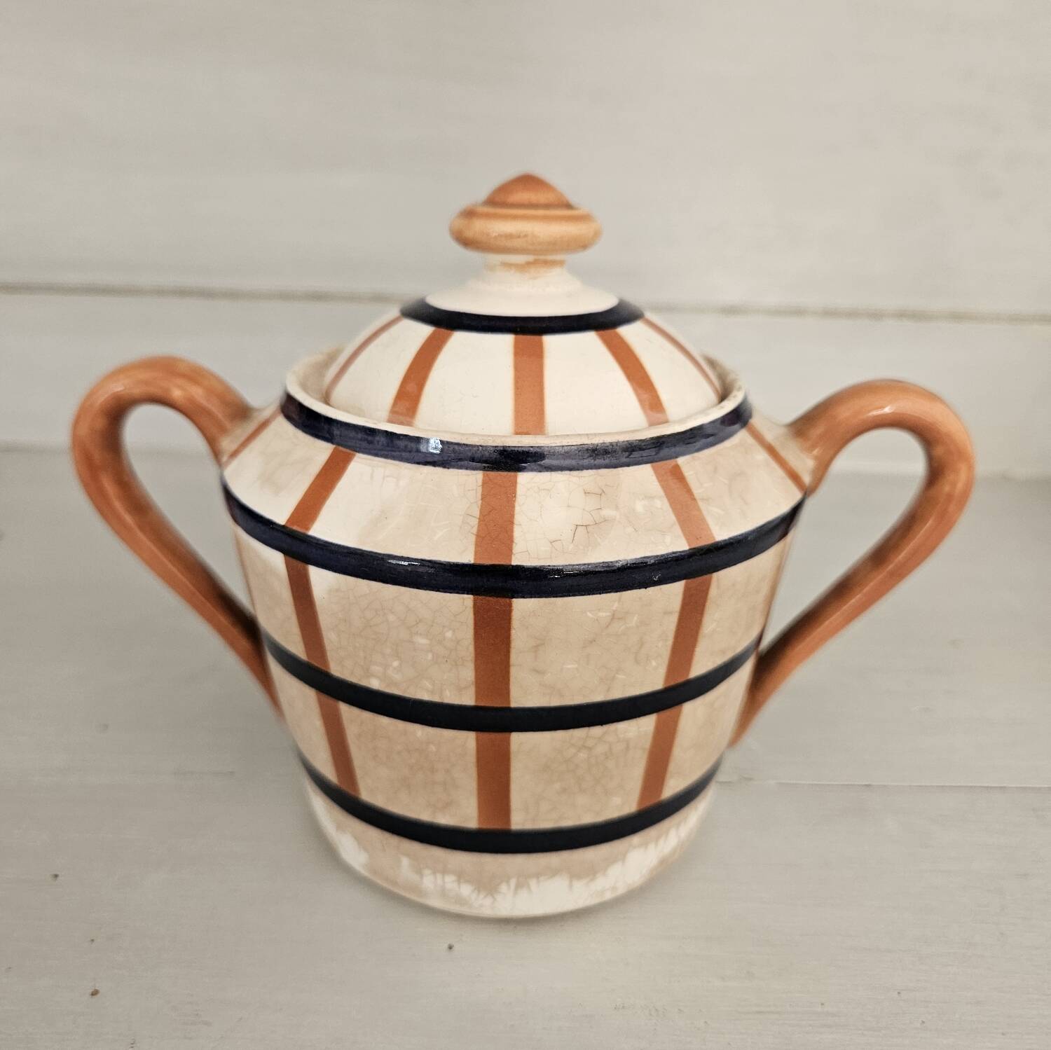 Basque sugar bowl ceramic Hbcm Bearn - vintage 1930s-40s - Brown orange/m