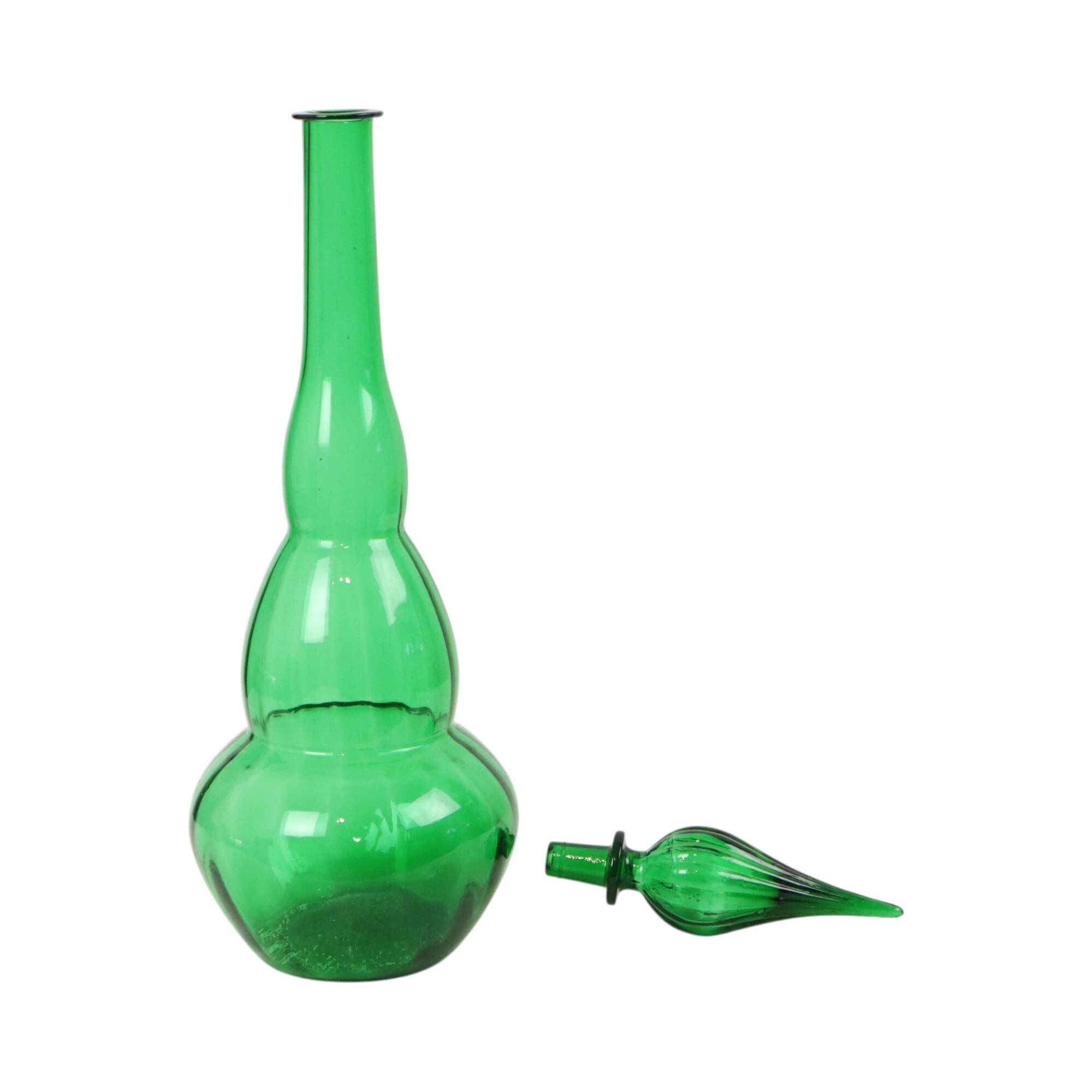 Huge Green Glass Carafe Genie Bottle Empoli Italy 63cm