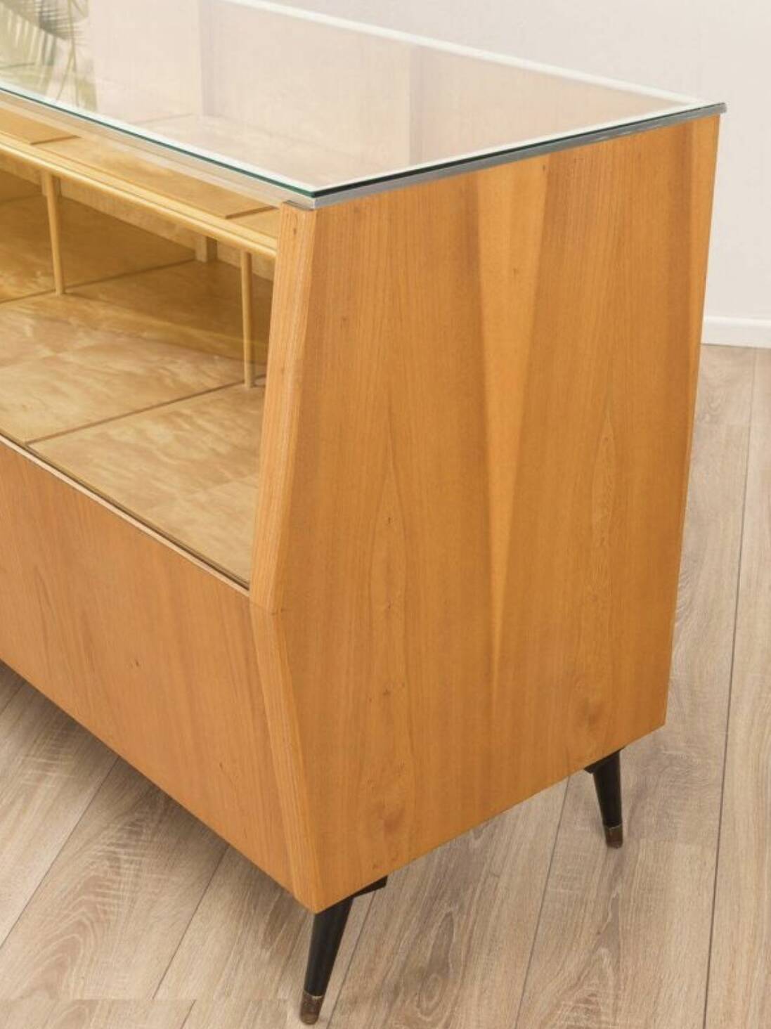 Vintage commercial counter in beech veneer 1950s